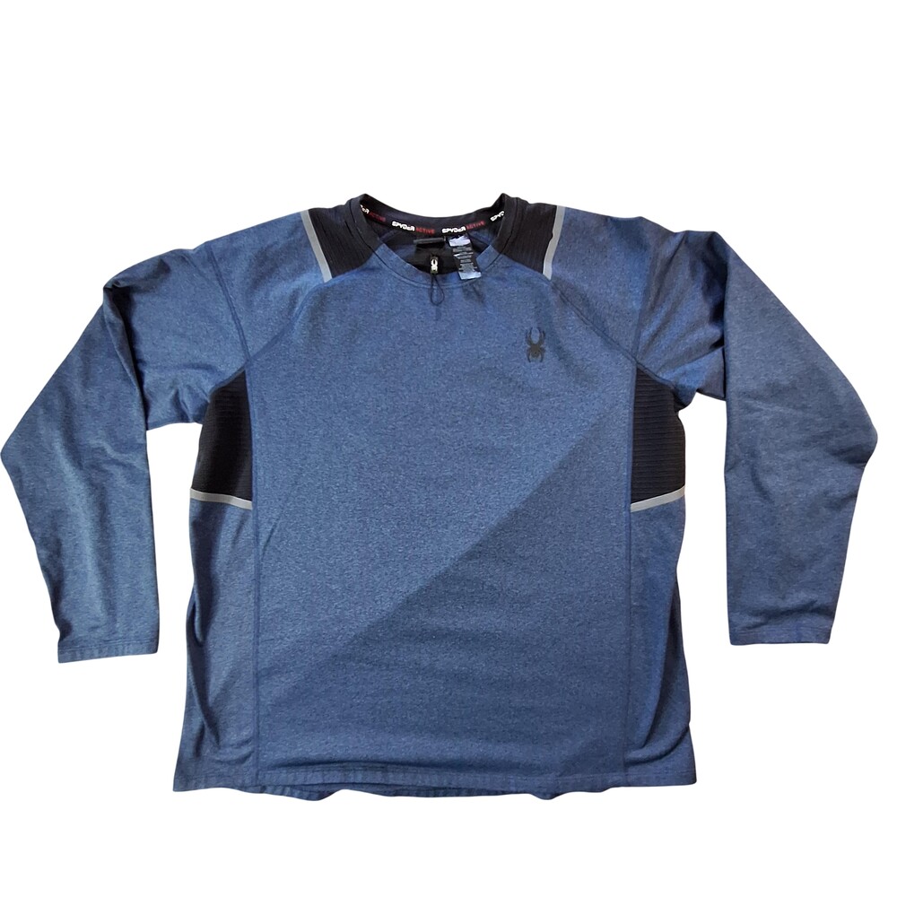 Spyder Active Shirt Mens Large Blue Long Sleeve Stretch Performance